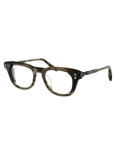 Shop Akoni Optical In Green Tortoise Swirl-matte Antiqued White Gold