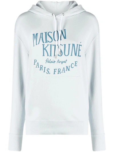 Shop Maison Kitsuné Logo-print Cotton-jersey Hoodie In Grey Blue