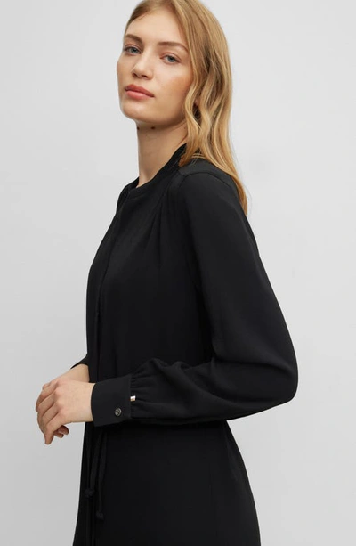 Shop Hugo Boss Dibanora Belted Long Sleeve Shirtdress In Black