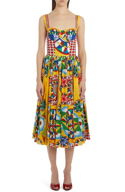 Shop Dolce & Gabbana Print Corset Dress In Yellow Multicolor