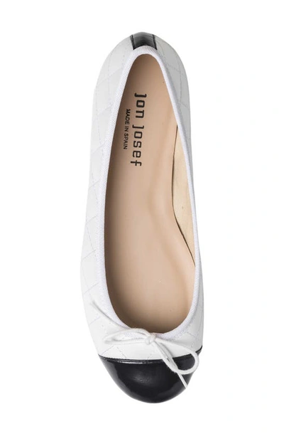Jon Josef Belle Quilted Ballerina Flat In White/ Black Combo