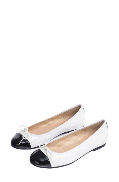 Jon Josef Belle Quilted Ballerina Flat In White/ Black Combo