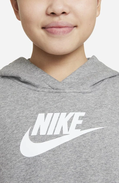 Shop Nike Kids' Club Crop Cotton Blend French Terry Hoodie In Carbon Heather/ White