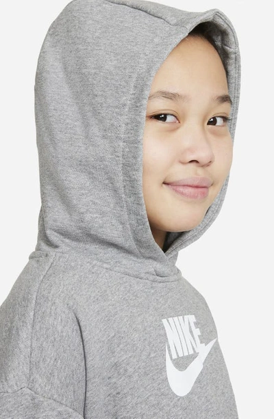 Shop Nike Kids' Club Crop Cotton Blend French Terry Hoodie In Carbon Heather/ White