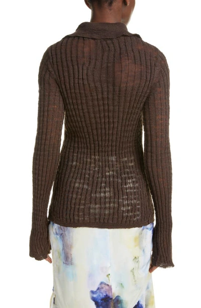 Shop Acne Studios Kapucine Crop Button Front Slub Linen Blend Sweater In Dark Brown
