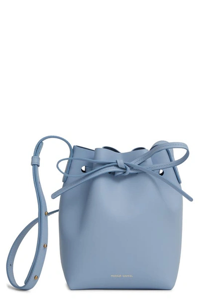 Shop Mansur Gavriel Mini Mini Leather Bucket Bag In Cielo