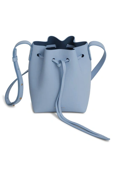 Shop Mansur Gavriel Mini Mini Leather Bucket Bag In Cielo