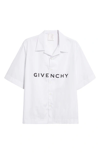 Shop Givenchy Boxy Fit Logo Button-up Camp Shirt In White/ Black