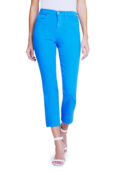 Shop L Agence Alexia High Waist Crop Straight Leg Cigarette Jeans In Neon Blue