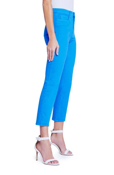 Shop L Agence Alexia High Waist Crop Straight Leg Cigarette Jeans In Neon Blue