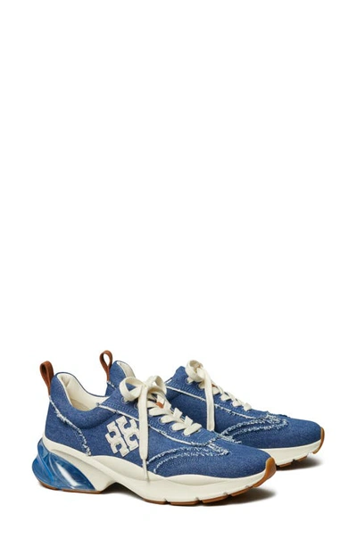 Tory Burch Good Luck Bubble Denim Trainers In Blue,white