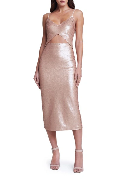 Shop L Agence Sequin Cutout Dress In Cappuccino