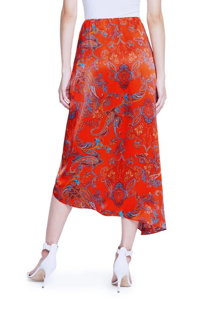 Shop L Agence Esa Paisley Silk Skirt In Fire Red Multi Large Paisley