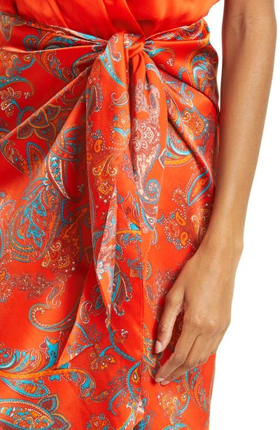 Shop L Agence Esa Paisley Silk Skirt In Fire Red Multi Large Paisley