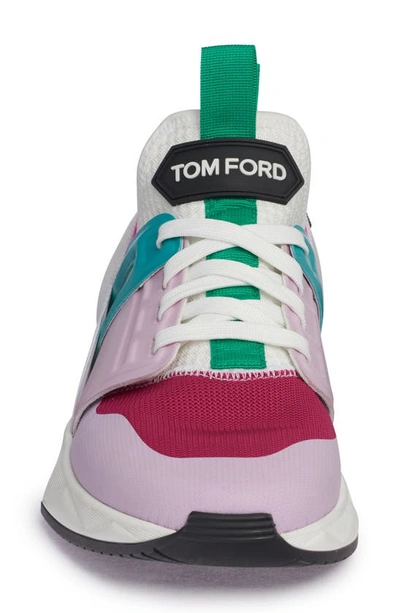 Shop Tom Ford Jago Mixed Media Sneaker In Fuchsia/ Pink/ White
