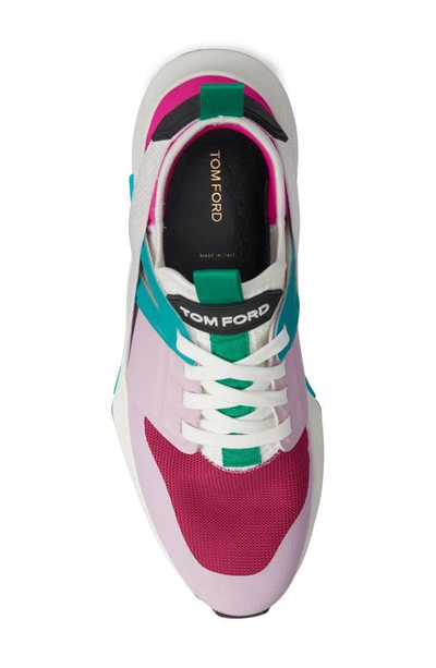 Shop Tom Ford Jago Mixed Media Sneaker In Fuchsia/ Pink/ White