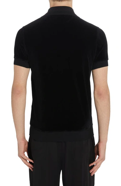 Shop Tom Ford Short Sleeve Cotton & Modal Blend Velour Polo In Black
