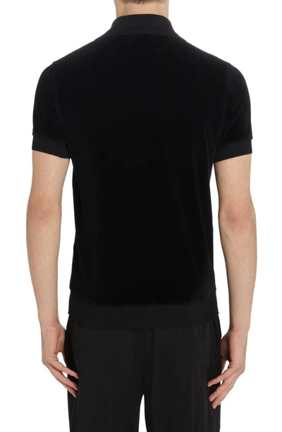 Tom Ford Classic Black Pique Polo With Textured Finish In Black