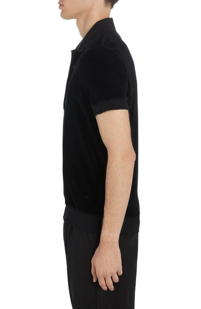 Tom Ford Classic Black Pique Polo With Textured Finish In Black