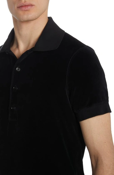 Shop Tom Ford Short Sleeve Cotton & Modal Blend Velour Polo In Black