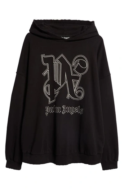 Shop Palm Angels Statement Monogram Embroidered Hoodie In Black Off White