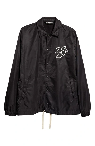 Shop Palm Angels Hunter Logo Patch Coach's Jacket In Black White