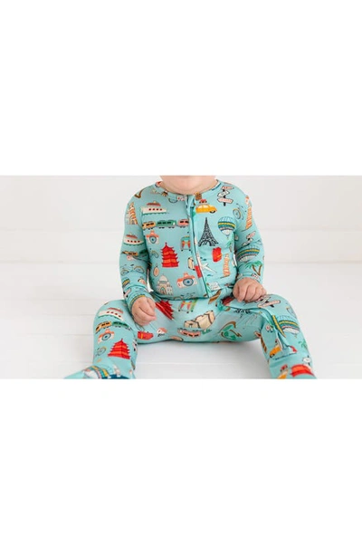 Shop Posh Peanut Around The World Fitted Footie Pajamas In Open Blue
