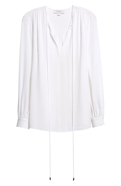 Shop Michael Kors Split Neck Silk Top In Optic White