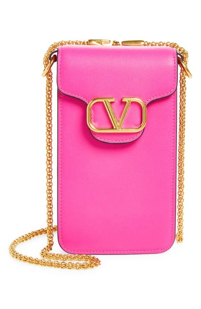 Shop Valentino Locò Vlogo Leather Phone Case In Pink