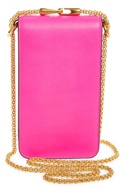 Shop Valentino Locò Vlogo Leather Phone Case In Pink