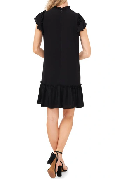 Cece Mock Neck Ruffle Dress In Rich Black