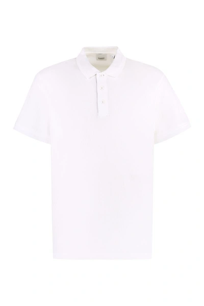Shop Burberry Short Sleeve Cotton Pique Polo Shirt In White