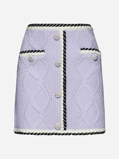 Shop Self-portrait Cable-knit Miniskirt In Purple