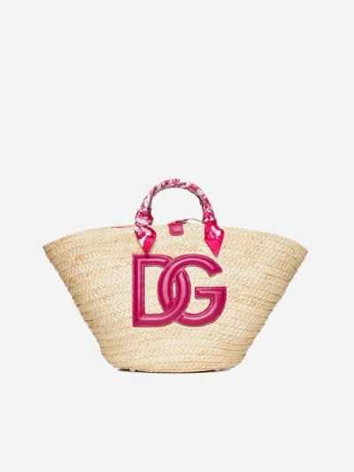 Shop Dolce & Gabbana Kendra Medium Straw Bag In Natural,fuchsia