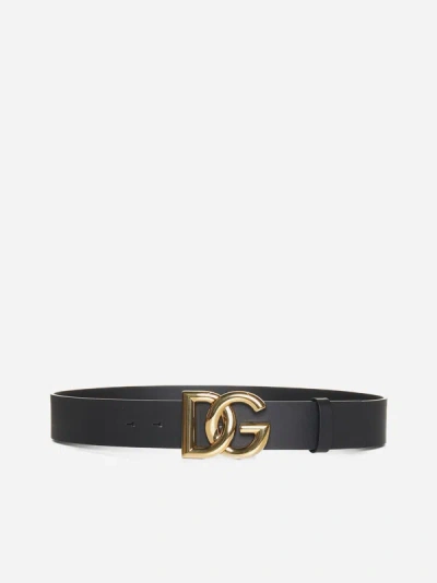 Shop Dolce & Gabbana Dg Logo Buckle Leather Belt In Black