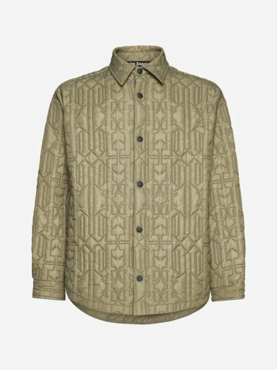 Shop Palm Angels Monogram Quilted Nylon Overshirt In Military