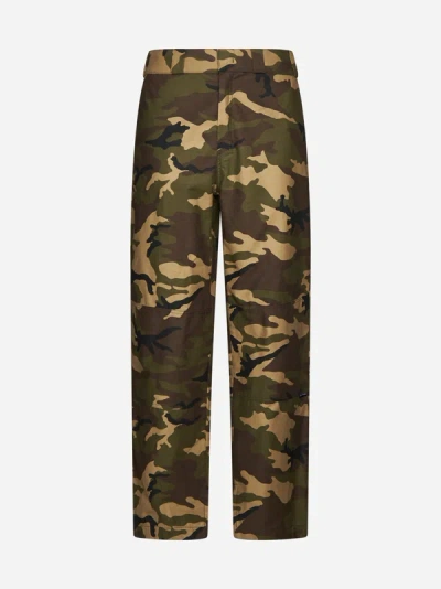 Shop Palm Angels Camouflage Print Cotton Trousers In Military