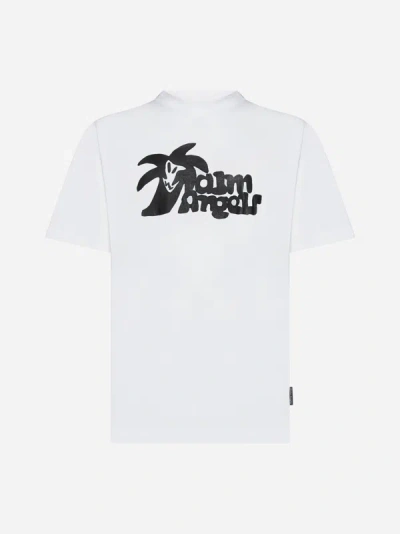 Shop Palm Angels Hunter Logo Cotton T-shirt In White,black