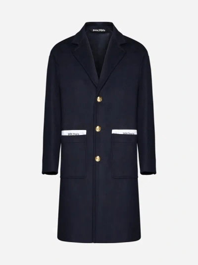 Shop Palm Angels Wool-blend Single-breasted Coat In Navy Blue