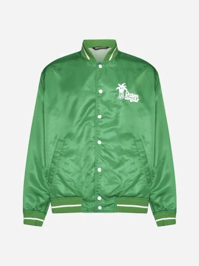 Shop Palm Angels Douby Nylon Varsity Jacket In Green,white