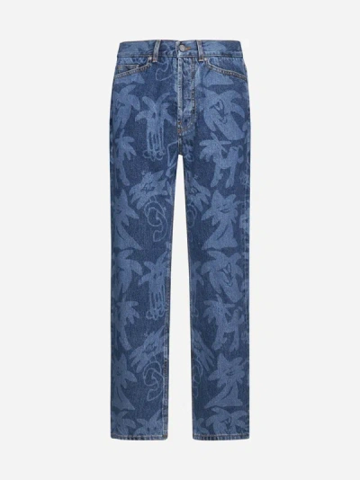 Shop Palm Angels Palmity All-over Jeans In Blue