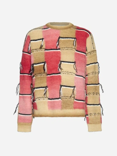 Shop Marni Color-block Mohair-blend Sweater In Caramel,pink