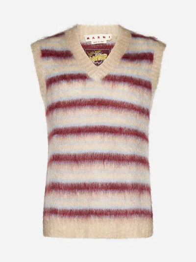 Shop Marni Striped Mohair-blend Vest In Tan