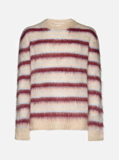 Shop Marni Striped Mohair-blend Sweater In Tan