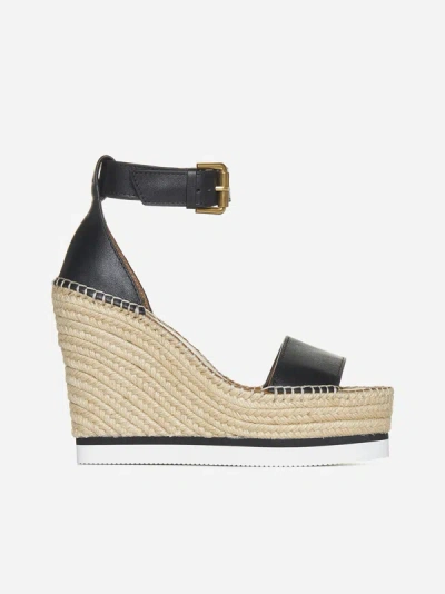 Shop See By Chloé Glyn Leather Espadrilles In Black