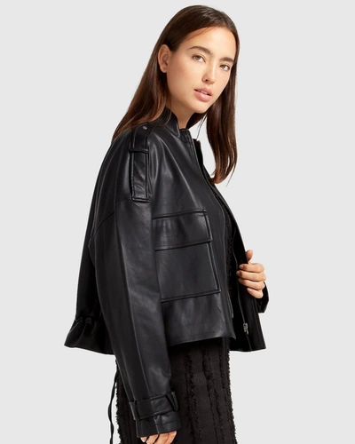 Shop Belle & Bloom Reload Draped Leather Look Jacket In Grey