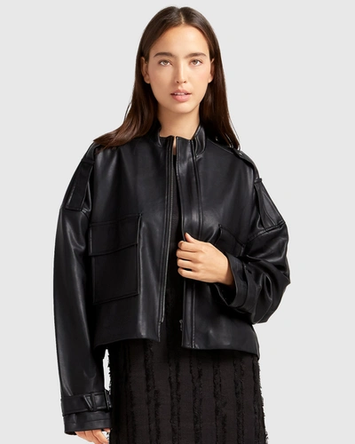 Shop Belle & Bloom Reload Draped Leather Look Jacket In Grey