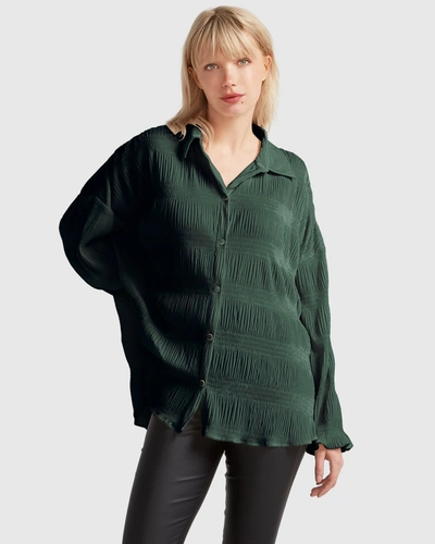 Shop Belle & Bloom Serenade Velvet Plisse Shirt In Green