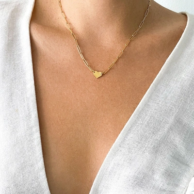 Shop Adornia Heart Necklace With Paperclip Chain In Gold