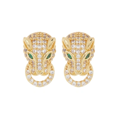 Shop Adornia Crystal Jaguar Studs 14k Yellow Gold Plated Brass In Silver